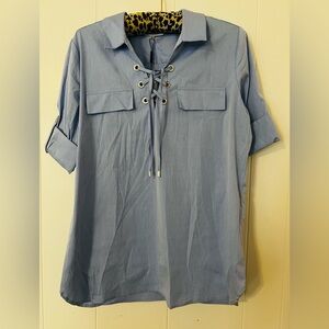 Calvin Klein Casual Lace-Up Blue Top